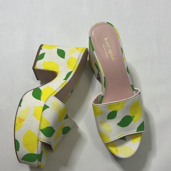 KATE SPADE NEWYORK IBIZA CANVAS LEMON PLATFORM SLIDE‎ SIZE 10 1/2 B - Picture 2 of 6